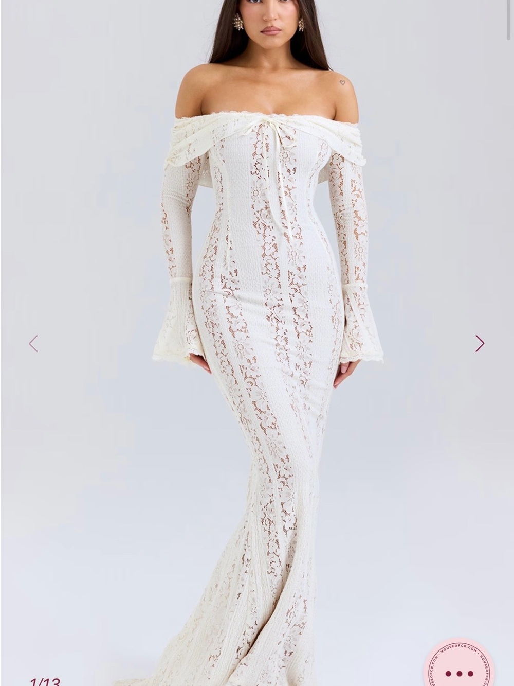 Off-Shoulder Lace Mermaid Dress in Cream